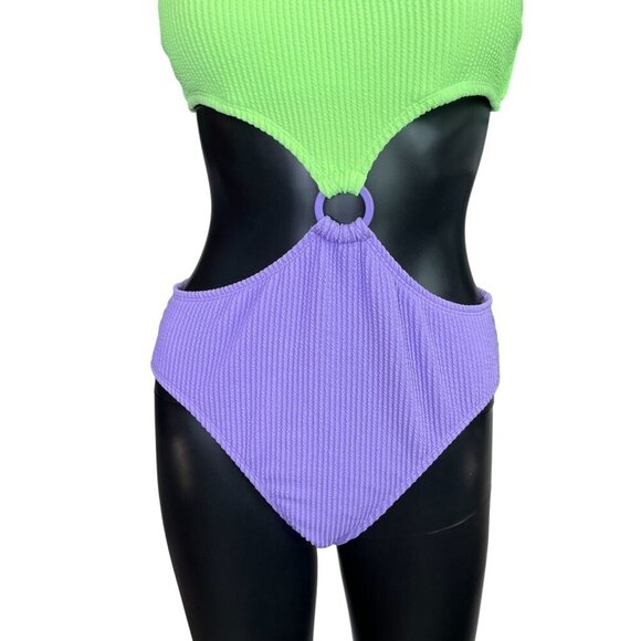 🆕 Salt + Cove Green & Purple Ribbed Cutout One-Piece Swimsuit Size Large - NWT - Picture 6 of 10